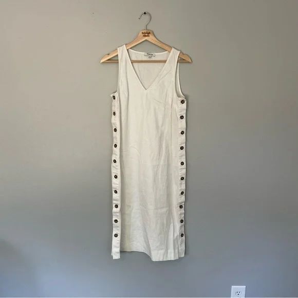 Madewell Linen & Cotton Side Button Midi Dress In Lighthouse White SIZE XS - Picture 6 of 14